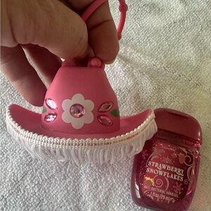 Pink Mini Cowgirl Hat Hand Sanitizer Holder + Strawberry Snowflakes Gel